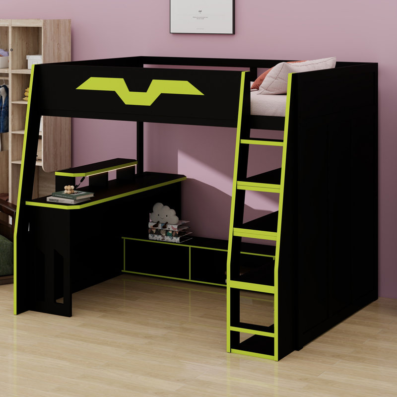 Space-Saving Loft Bed Featuring Desk, Multiple Shelves, Red