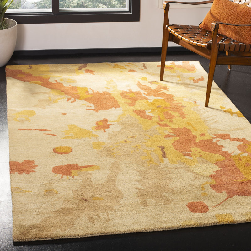 Jorie Abstract Handmade Tufted Wool Yellow/Orange/Red Area Rug, Rectangle 5' x 8'