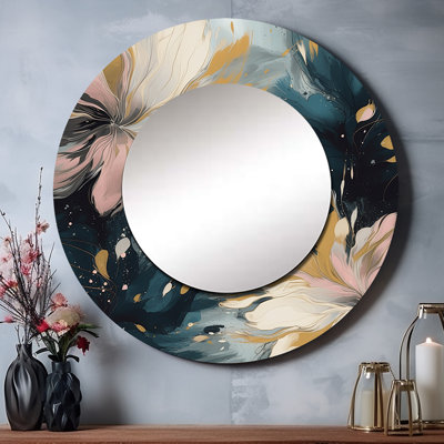 Pink And Beige Blooming Abstractions I - Abstract Floral Round Mirror Wall Decor_MTMIR62537