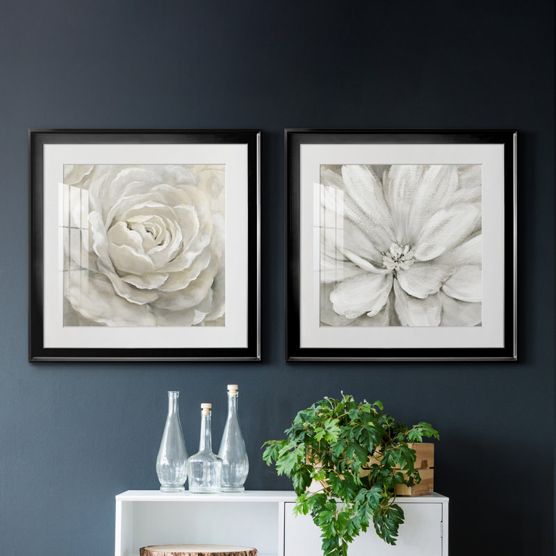 " Petal Perfect " 2 - Pieces, 17.5" H x 35" W, Framed Print with Mat, Black