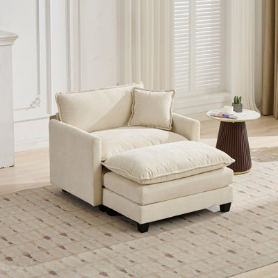 Repose-pieds carré, tissu chenille, coussin confortable pour le salon - beige