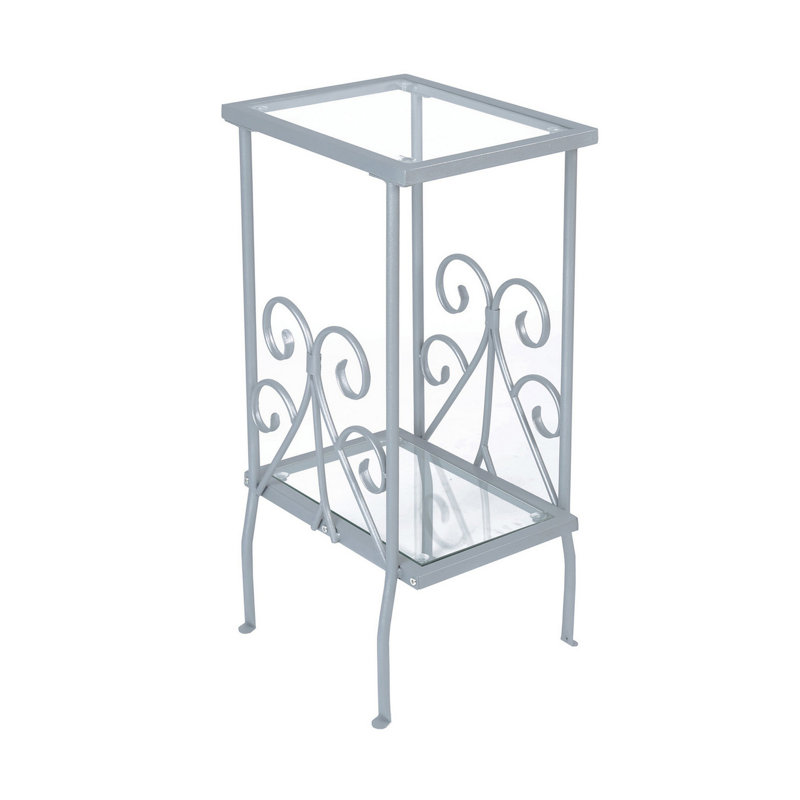 Sleek Silver Metal & Clear Glass Rectangular Accent Table