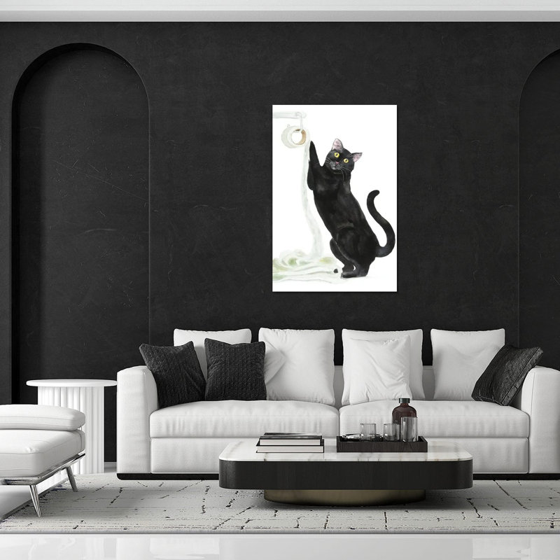 Chat noir et papier hygiénique par Alexey Dmitetchich Shmyrov - impression sans cadre, H 32 po x l 24 po x P 0,25 po