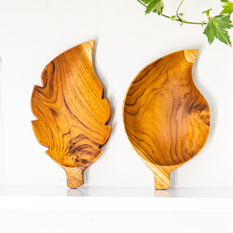 Ensemble de 2 assiettes en bois de feuille de teck