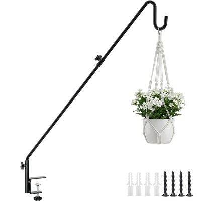 Heavy Duty Adjustable Plant Wall Hanger, Metal Deck Railing Hooks for Bird Feeders, Planters, Lanterns & Outdoor Decor, Black