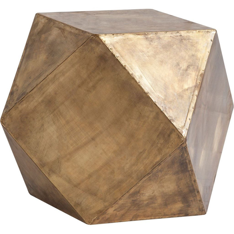 Table de bout hexagonale en laiton avec plateau carré 19 po Shanks, Laiton