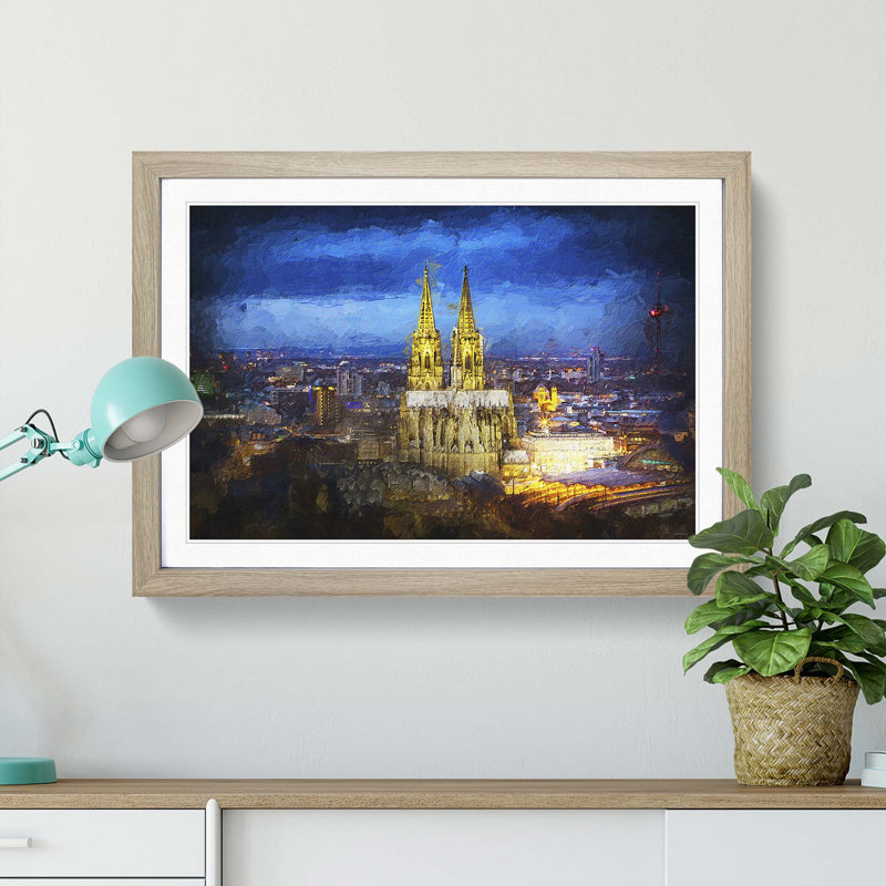 The Cologne Cathedral in Germany - Picture Frame Painting Print, 27cm H x 36cm W x 2cm D, Oak Framed