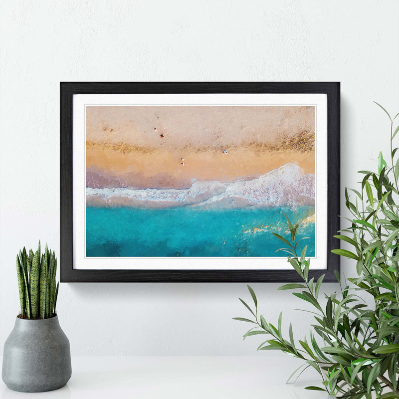 Walking upon a Beach in Corfu Greece - Picture Frame Graphic Art Print, 35cm H x 50cm W x 2cm D, Black