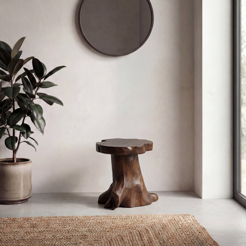 Tabouret de bar en bois de teck massif brun foncé fabriqué à la main Amara Rustic, table d'appoint décorative 16 po et support décoratif