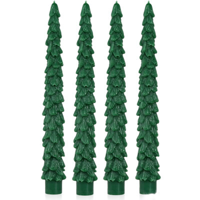 Set of 4 Christmas Tree Shaped Taper Candles, 10 Inch Unscented Dripless Candlesticks