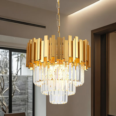 15.7" Modern Gold Curved Tube Crystal Chandelier, E14 Base, Bulb Not Included