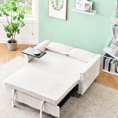 Velours côtelé beige, plateau de table mobile, double fonction, bureau à domicile se transformant en lit