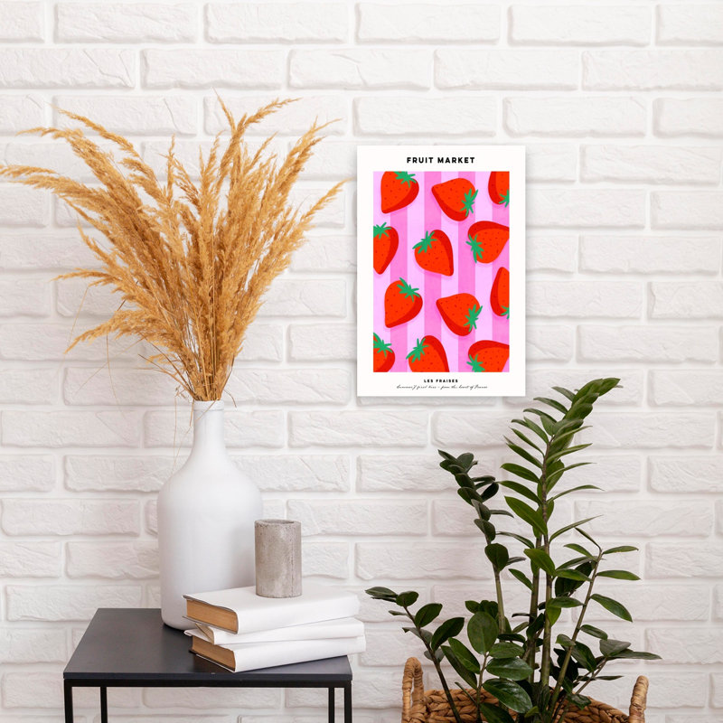 Pink Striped Strawberries Retro Vibrant Fruit Summer Wall Art Print by Dominique Vari - Wrapped Canvas Print