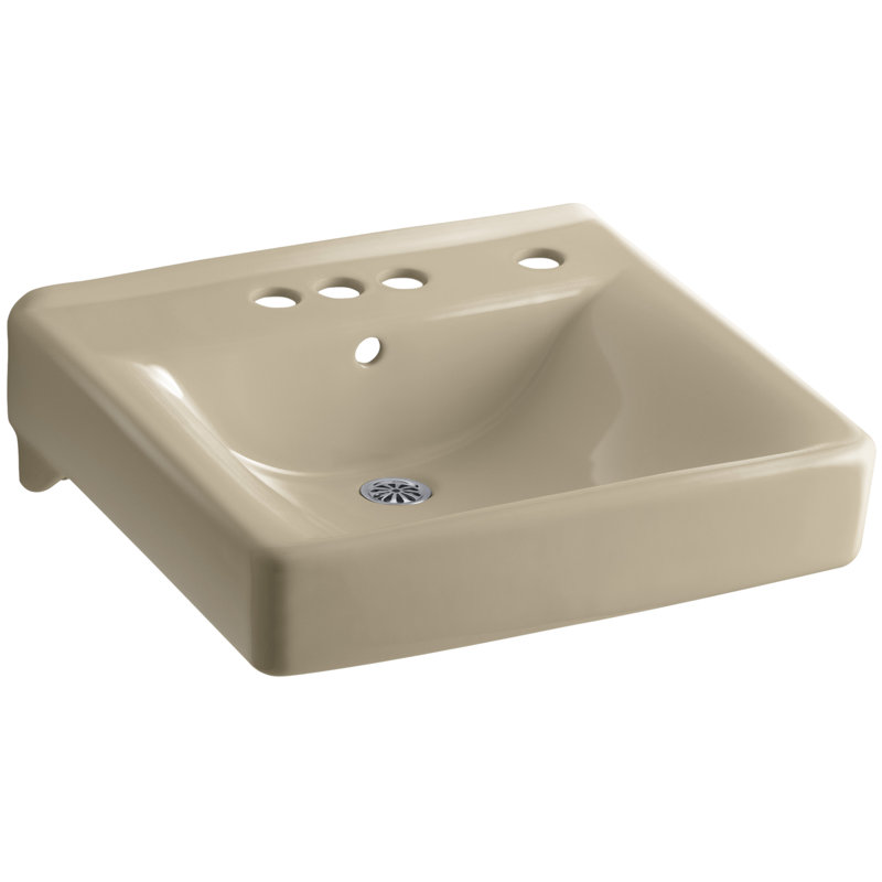 Soho Ceramic 20" Wall Mount Bathroom Sink with Overflow, Mexican Sand, 4" Centers