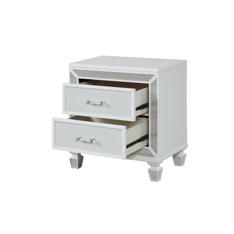 Table de chevet blanche 2 avec glissière en métal et rangement spacieux pour la chambre à coucher 2 poignées contemporaines