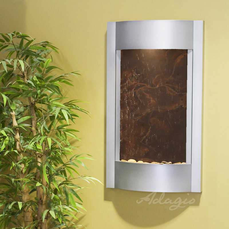 Indoor Acrylic Waterfall Fountain with Lights, Multi-Color Feather, Silver Metallic