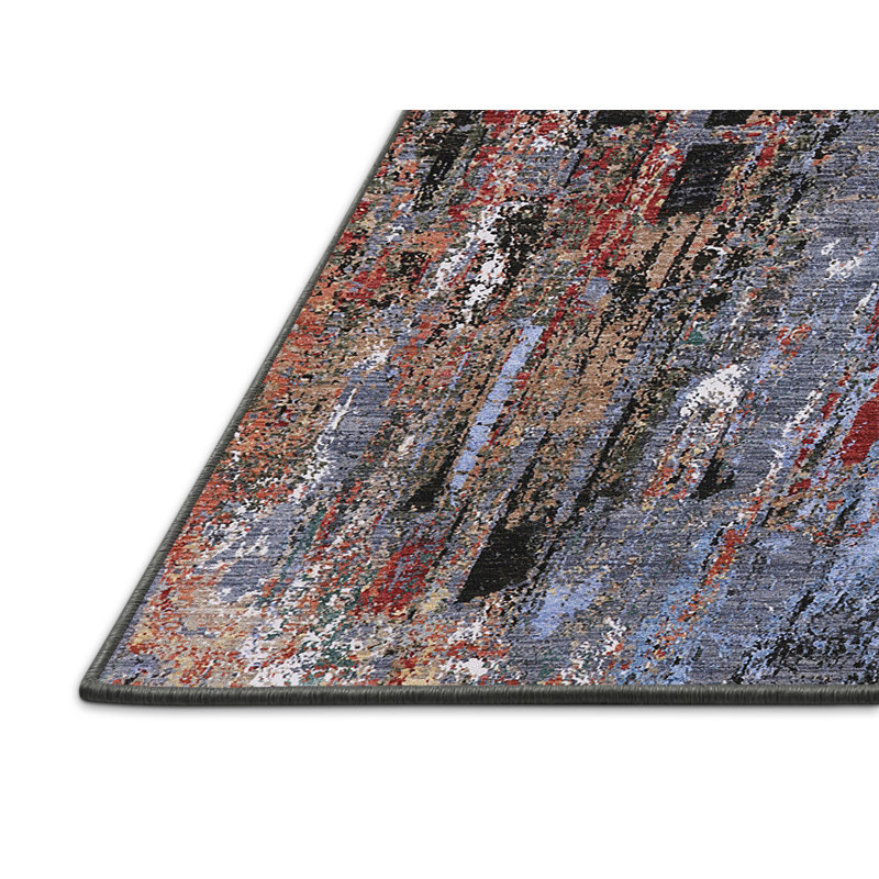 Tapis bleu / noir / mauve à motif abstrait Bruceton, Rectangle 4 pi x 6 pi