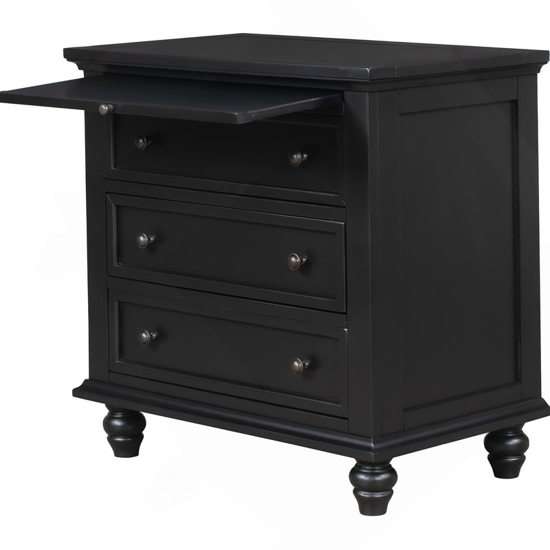 3-Drawer Storage Wood Cabinet, End Table with Pull out Tray, Black