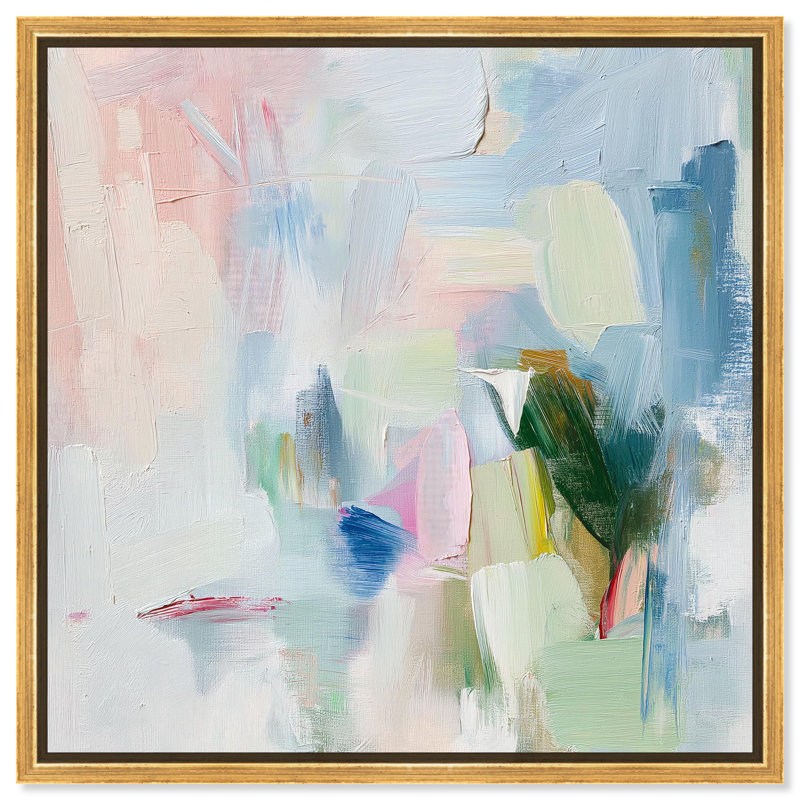 «Verdant Breeze Over White», art coloré moderne par Art Remedy, H 31 po x l 31 po x P 1,8 po, Cadre flottant doré