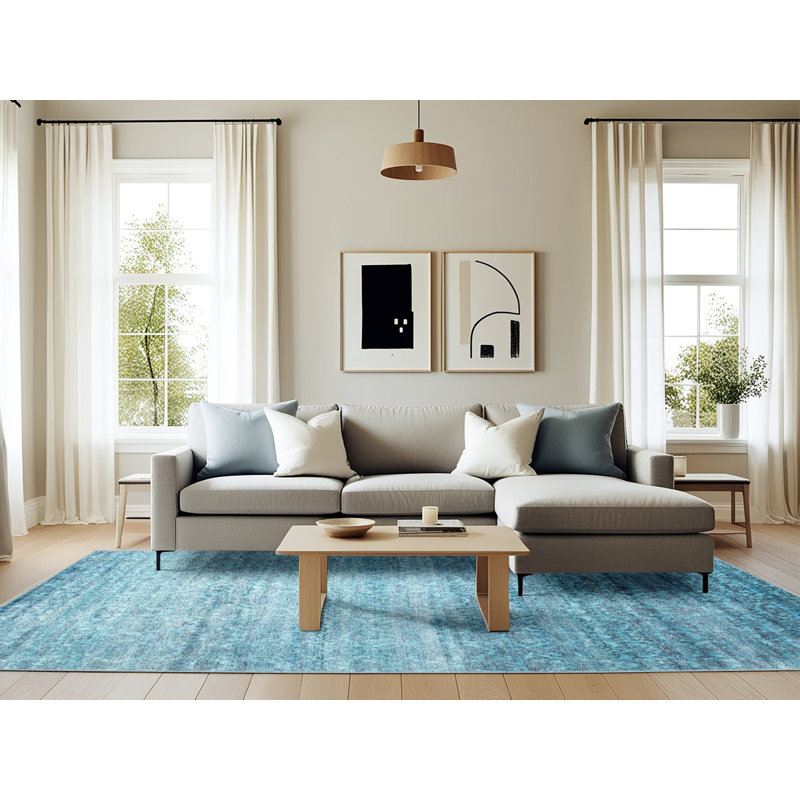 Tapis de zone bleu contemporain, Rectangle 6 pi x 9 pi