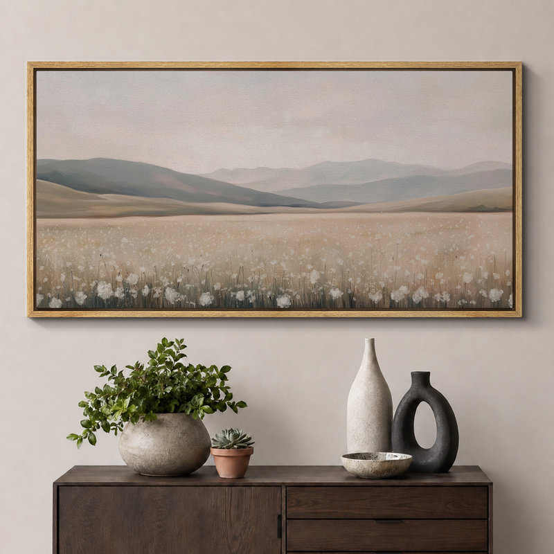 «Green Tan Mountain Landscape», art mural neutre, impression numérique sur toile giclée sur toile, Naturel, H 30 po x l 60 po