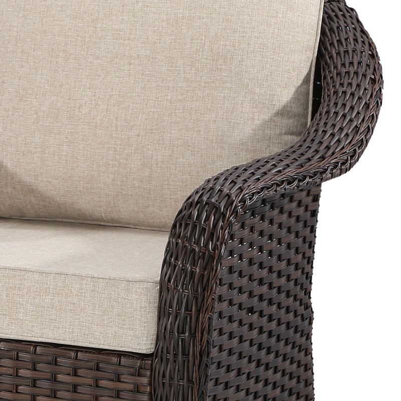 2-Person Polyethylene Wicker Outdoor Loveseat Sofa with Beige Cushions, Beige