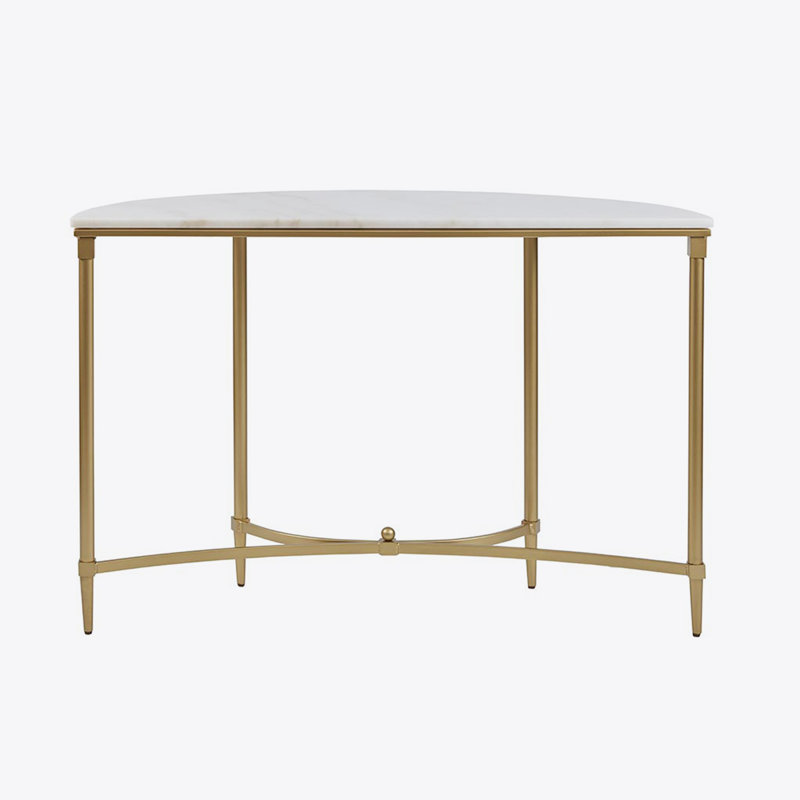 Elegant Bordeaux Demilune Console with White Marble Top and Gold Legs
