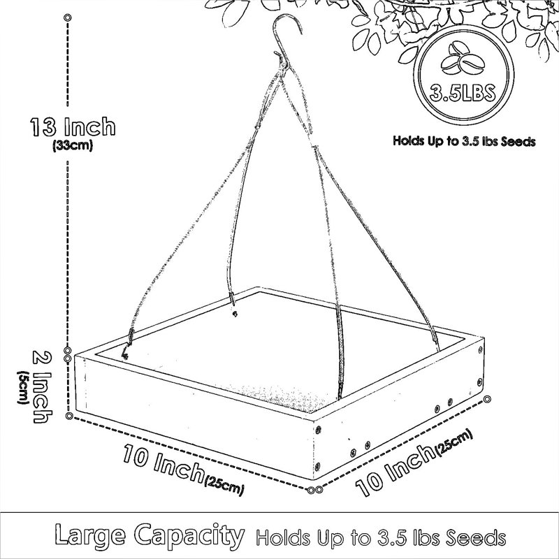 Grande mangeoire d'oiseaux à plateforme avec fond en filet, capacité de 3,5 lb, mangeoire suspendue durable et résistante aux intempéries pour le jardin et la cour extérieurs