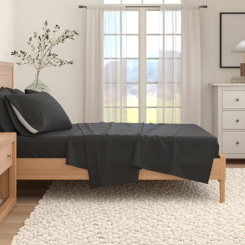100% Cotton Cozy Solid Flannel Sheet Set, Queen with 2 Pillowcases, Solid - Black