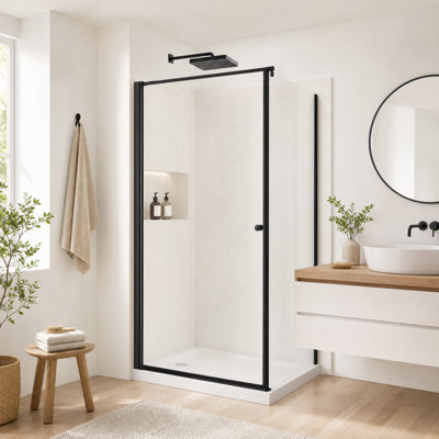 ZHOWI 36"D x 36"W x 72"H Corner Shower Enclosure with White Shower Base, Frameless Pivot Shower Door, 1/4"(6mm) Clear Tempered Glass Shower Stall