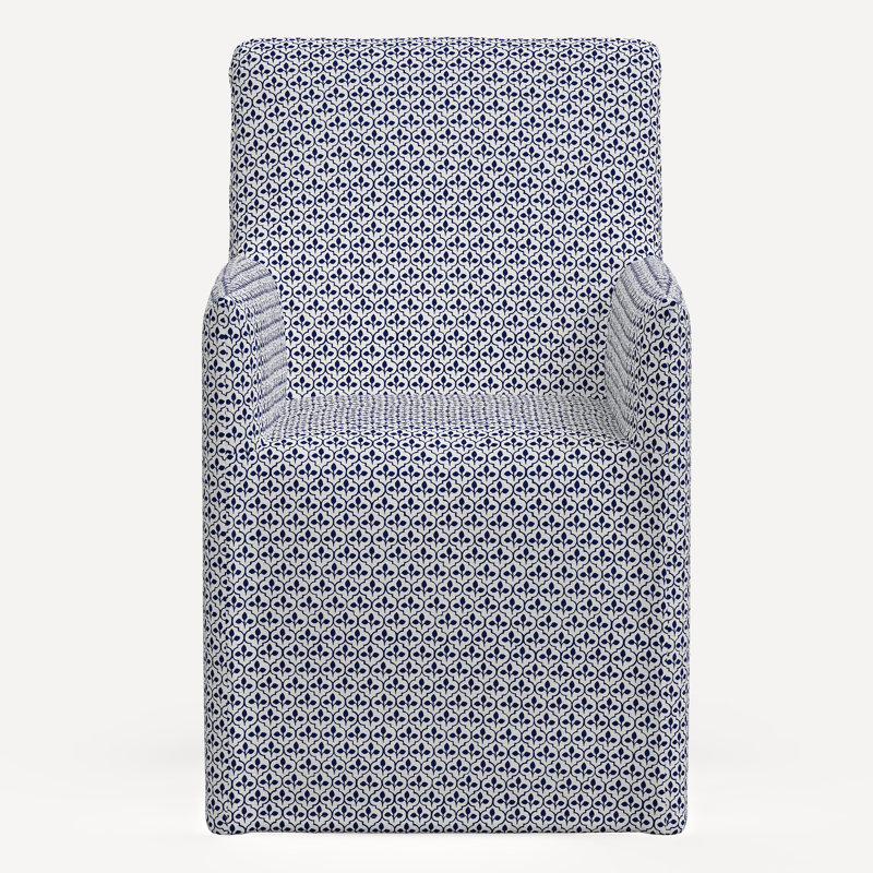 Rekha Slipcover Dining Chair, Jr Sadhil Blue Geometric Linen