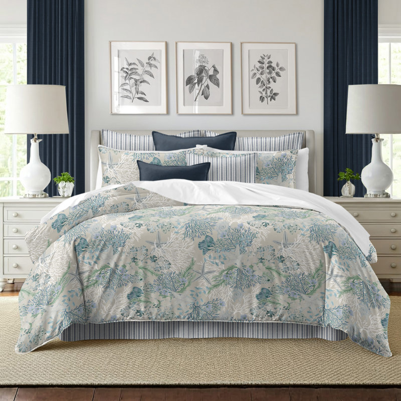 Under The Sea  Ocean Cotton Coverlet Set, Queen Coverlet + 7 Additional Pieces