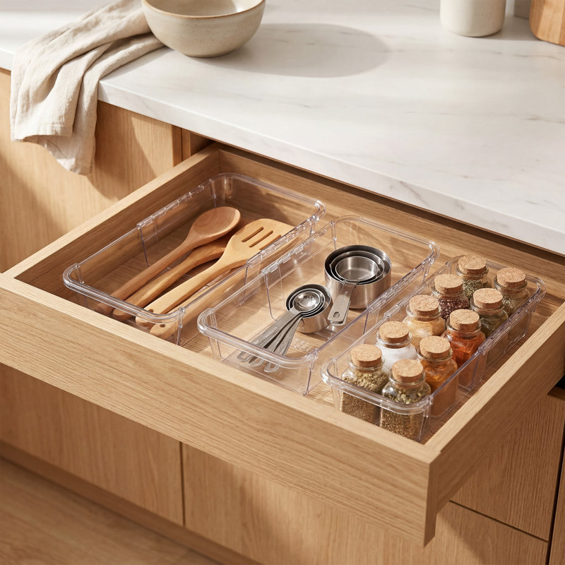 Ensemble de 14 plateaux de rangement de meuble-lavabo empilables réglables