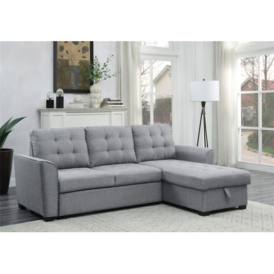 Canapé-lit modulaire en lin gris clair avec méridienne réversible 90,5 po Adriano