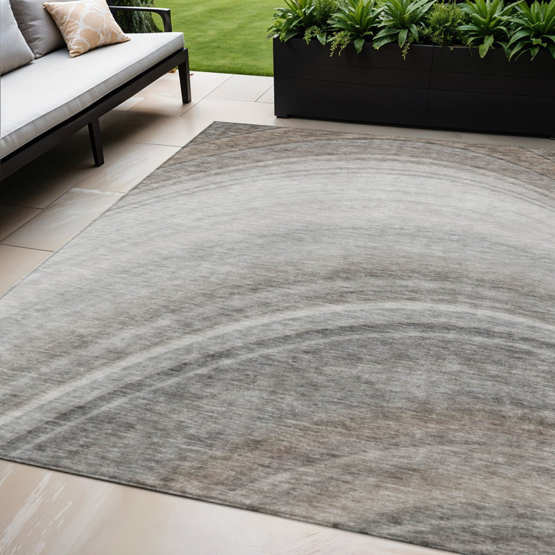 Tapis extérieur lavable abstrait gris argenté et beige 5 pi x 8 pi