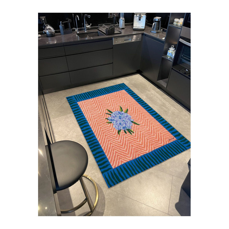 Machine Washable Centre Floral Patterned Blue Modern Woven Base Area Rug, Carré 3 pi 3 po