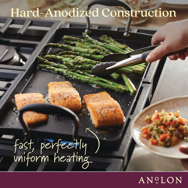 Anolon Advanced Home Hard Anodized Nonstick Double Burner Griddle, 10 Inch X 18 Inch, Black