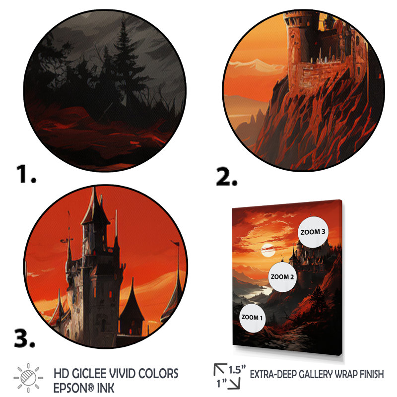 Hivernage, châteaux, coucher de soleil, silhouette II - impression, Cadre photo noir, H 20 po x l 12 po x P 1 po