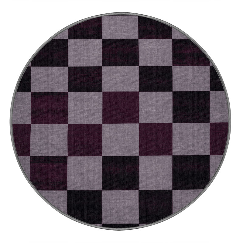 Machine Washable Checkered Pink Area Rug, Round 7'