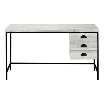 55"l Computer Desk For Home Office Area, Grey Laminate Finish, 3 Drawers Storage, Black Metal, Modern & Space Writing With Flair, Laminate, Stylish