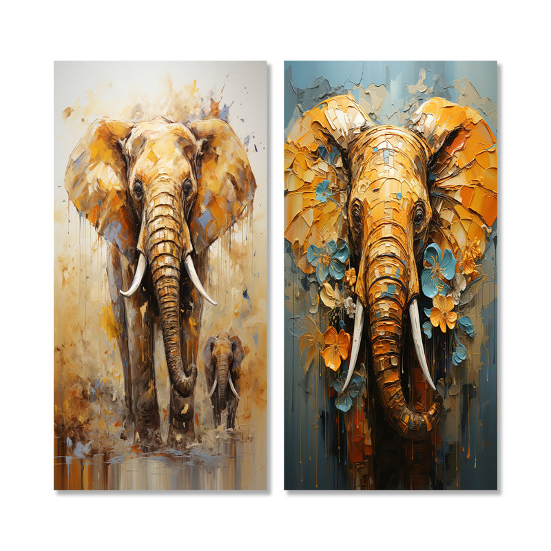 Éléphant, force symbolique, rêves - ensemble d'éléphants sur toile, ensemble de 2, H 28 po x l 25 po, Toile tendue