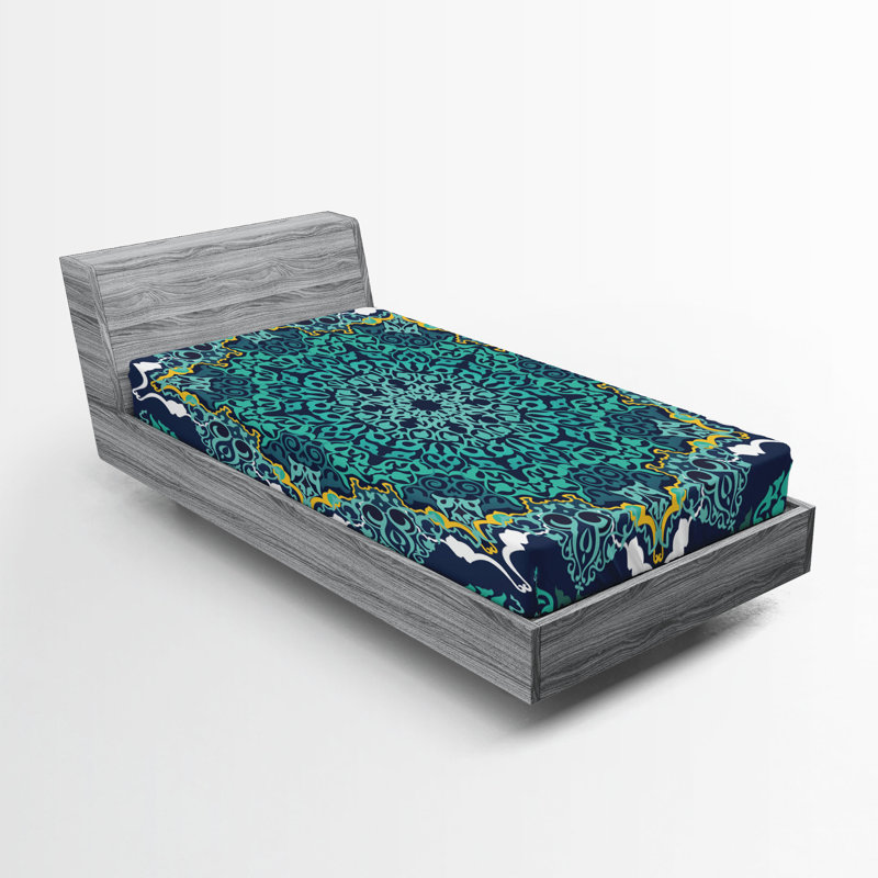 Drap-housse Ambesonne, paquet de 2, Drap-housse de taille simple, Turquoise / bleu foncé oriental
