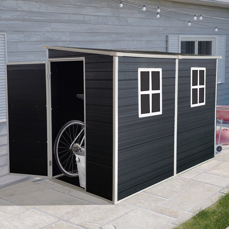 Remise de rangement d'extérieur 4 pi x 8 pi avec remise en résine pour plancher avec deux fenêtres, portes étanches et verrouillables
