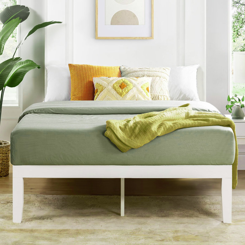 Solid Wood Platform White Bed With Wooden Slats No Box Spring Needed Easy Assembly 16 Inch Classic, Full