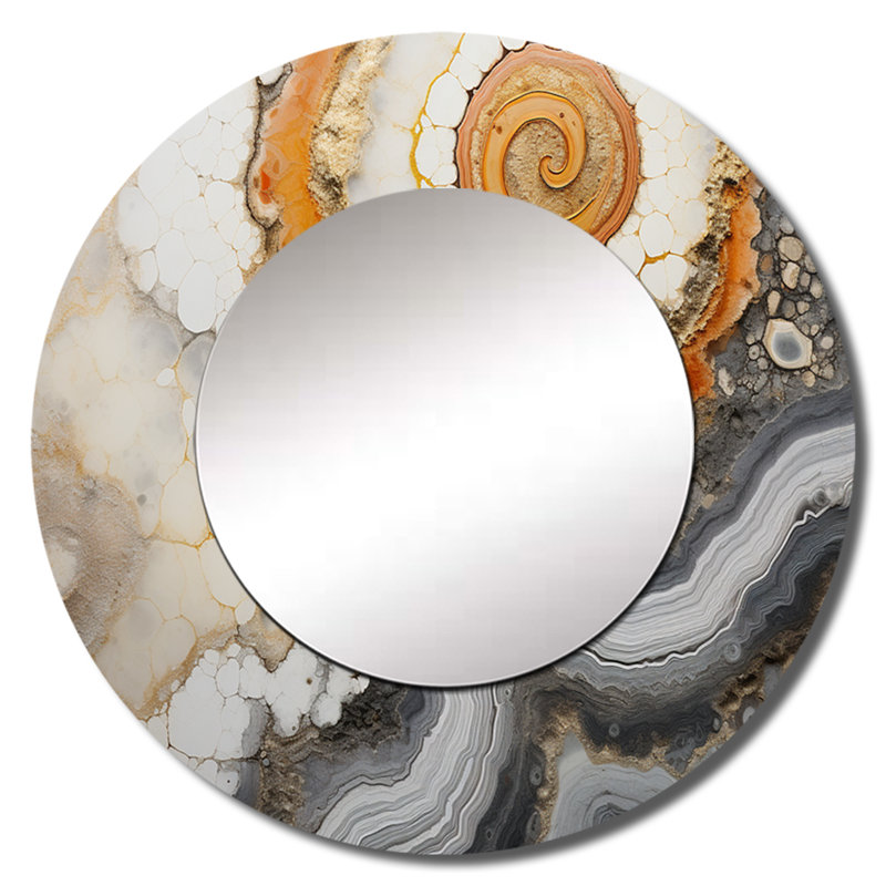 Beige et jaune pierre Geode Simplicity - miroir géode de pierre, miroir mural rond traditionnel, 23 po x 23 po