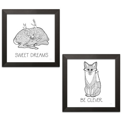 "Color the Forest Sweet Dreams & be Clever", ensemble de 2 reproductions d’art encadrées