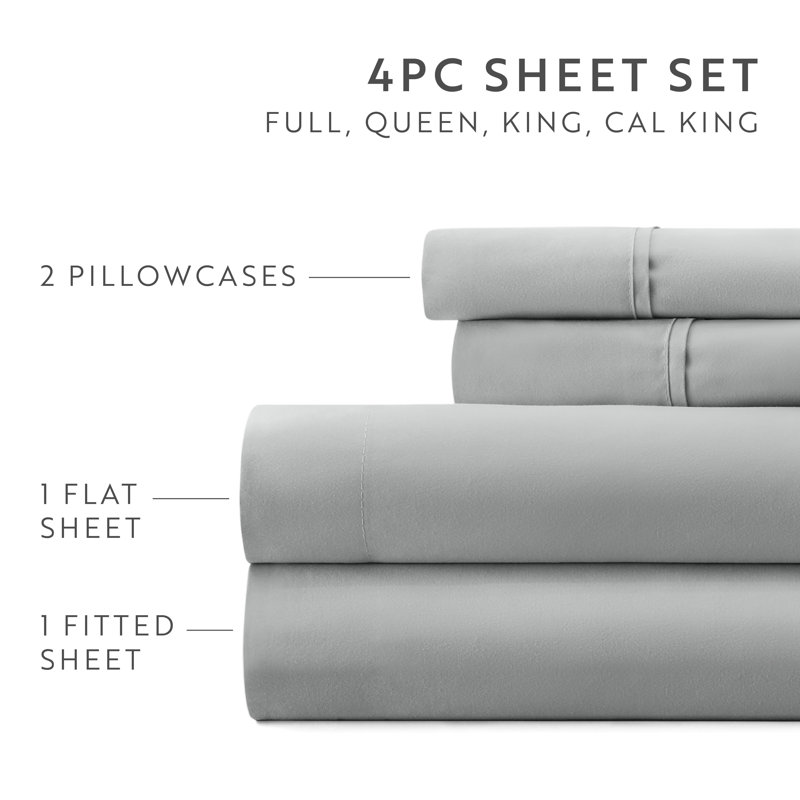 Sheet Set Solid Microfiber Ultra Soft Bedding, California King Sheet Set with 2 Pillowcases, Light Gray