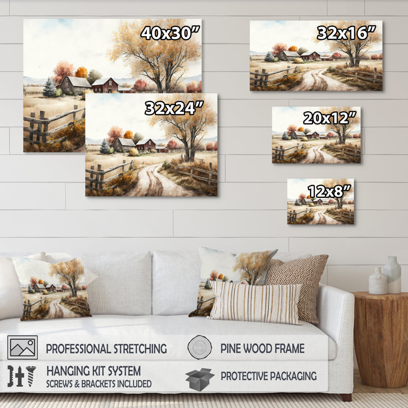 Art mural sur toile de ferme, reproduction de paysage de grange au printemps rustique - Belle grange au printemps VI