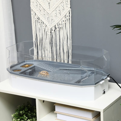 Polypropylene Turtle Tank - Swimming, Basking, 24.5" X 12.07" 9 Aquarium With Clear Panels And Basking Area L W 9" H