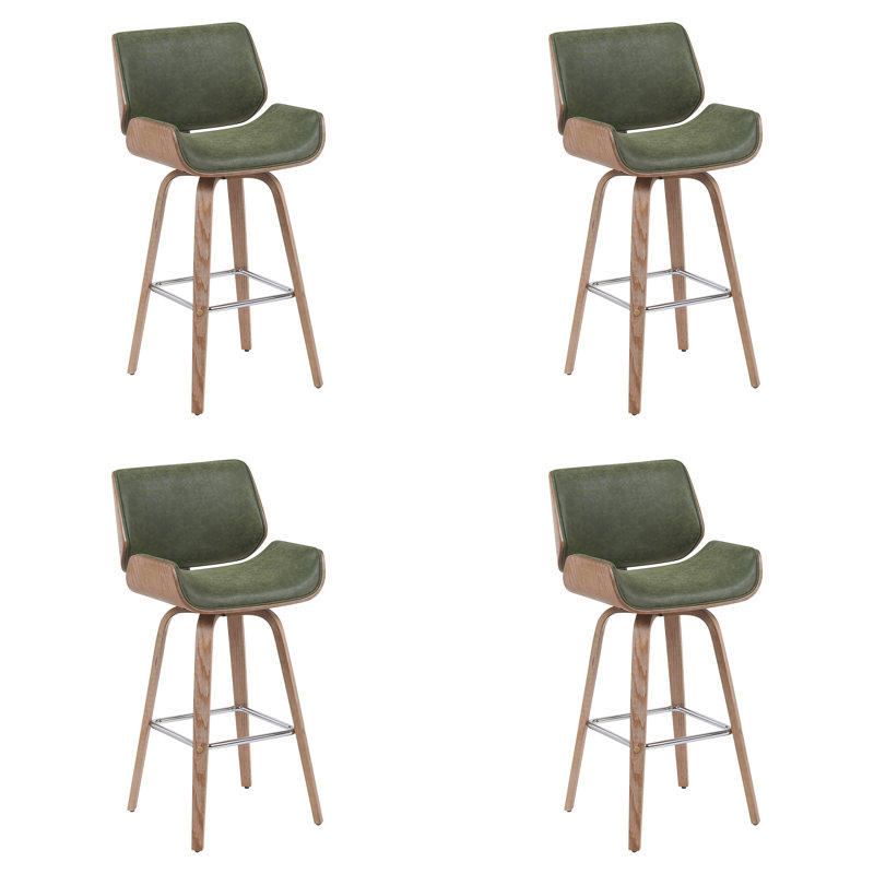 Alli Swivel Faux Leather Counter & Bar Stool with Wood Legs and Metal Footrest, Green, 4, Bar Stool (30" Seat Height)